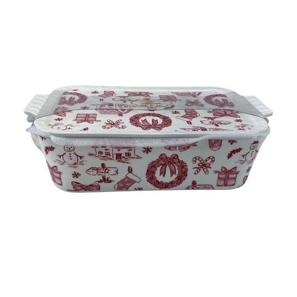 Grace Pantry Christmas-Themed Rectangular Ceramic Baking Dish With Lid - Picture 2 of 7